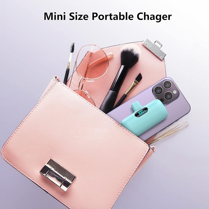 Mini Portable Charger for iPhone,5000mAh PD Fast Charging Battery Pack,LCD Display Cute Power Bank Portable Phone Charger for iPhone 14/14 Pro Max/13/13 Pro/12 Pro/11/XS/XR/X/8/7/6 (Green)