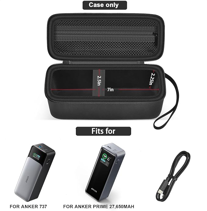 Protective Storage Case for Anker 737 Power Bank (PowerCore 24K 140W) -Hard Shell Organizer with Custom Fit, Interior Mesh Pocket & Sturdy Zipper for On-The-Go Essentials (Case Only)