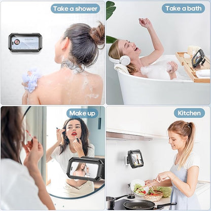 KDD Shower Phone Holder Waterproof - 360° Rotation Detachable Phone Case, Fully Enclosed High Touch Sensitive Design Wall Phone Mount Stand, Bathroom Mirror Bathtub Accessories for 4-6.7” Cellphones