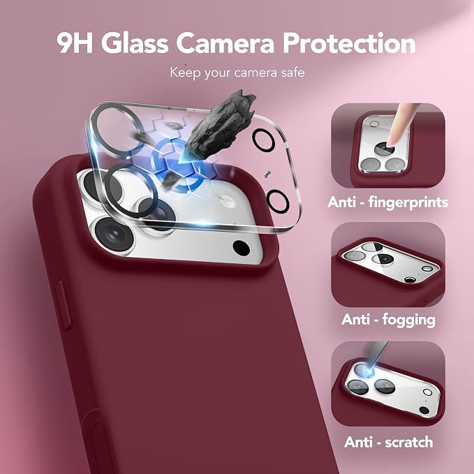 GONEZ Magnetic for iPhone 17 Pro Case, Compatible with MagSafe, [Screen Protector + Camera Lens Protector], Liquid Silicone Anti-Scratch Shockproof Protective Phone Case 6.3 inch, Maroon