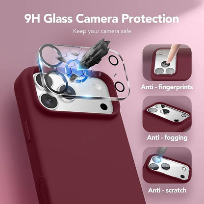 GONEZ Magnetic for iPhone 17 Pro Case, Compatible with MagSafe, [Screen Protector + Camera Lens Protector], Liquid Silicone Anti-Scratch Shockproof Protective Phone Case 6.3 inch, Maroon