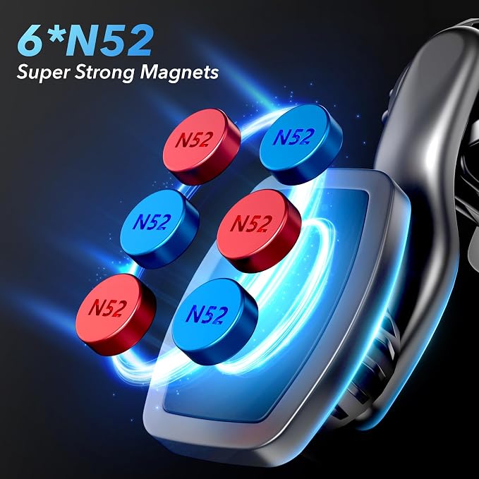 Magnetic Car Phone Holder Mount, Upgraded Clip Car Cell Phone Holder, 360° Strong Magnet Phone Holder for Car, Phone Mount for Car Vent Compatible with iPhone, Samsung, Smartphones, Tablets