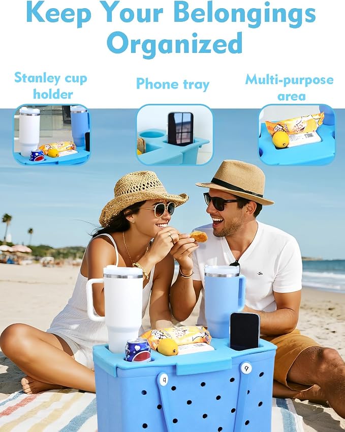 Top Cup Phone Holder Tray Storage Lid for Stanley Compatible with Bogg Bag XL Cover, Cup Organizer Holder Waterproof Silicone Multifunctional Storage Box for Outdoor Beath Camping Travel (Blue, XL)