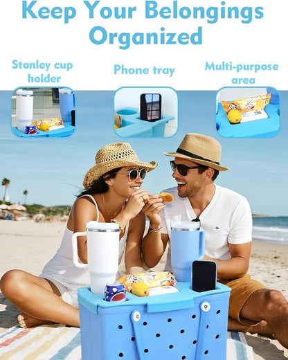 Top Cup Phone Holder Tray Storage Lid for Stanley Compatible with Bogg Bag XL Cover, Cup Organizer Holder Waterproof Silicone Multifunctional Storage Box for Outdoor Beath Camping Travel (Blue, XL)