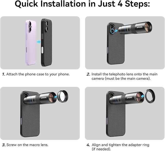 APEXEL 10X Tele-Macro Pro Dual Lens 2-in-1 for iPhone, Portable Clip-On Telephoto Macro Lens for 17 Phone, Pro Photography for Travel, Concert, Exploration