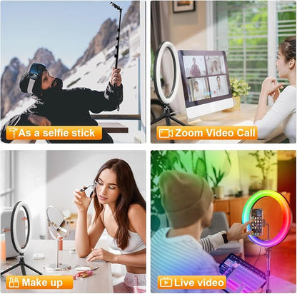 12" Selfie Ring Light with 73" Extendable Tripod Stand: PEYOU Desk Selfie Lights 38 Color Modes, Upgrade 3 in 1 Dimmable Adjustable Speed Ring Light for Makeup/TIK Tok/YouTube
