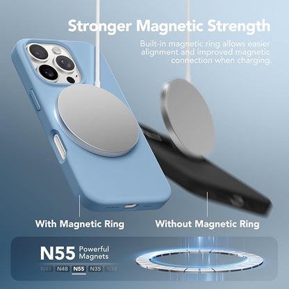 GONEZ Magnetic for iPhone 16 Pro Case, Compatible with MagSafe, [Screen Protector + Camera Lens Protector], Silicone Shockproof Anti-Scratch Protective Phone Case 6.3 inch, Mist Blue