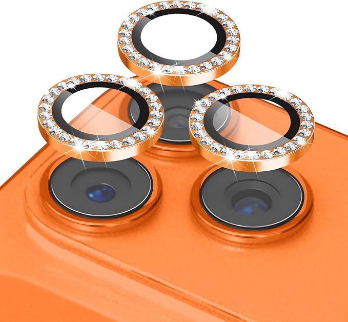 ShinKin Camera Lens Protector for iPhone 17 Pro/iPhone 17 Pro Max, Glitter Camera Cover, 9H Tempered Glass Individual Metal Ring Camera Protector for iPhone 17 Pro/17 Pro Max (Diamond - Orange)