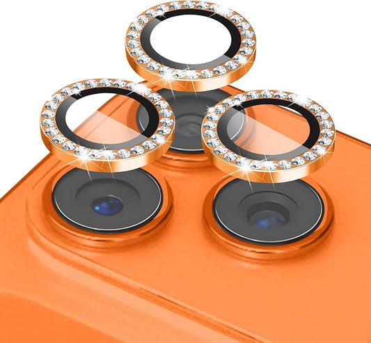 ShinKin Camera Lens Protector for iPhone 17 Pro/iPhone 17 Pro Max, Glitter Camera Cover, 9H Tempered Glass Individual Metal Ring Camera Protector for iPhone 17 Pro/17 Pro Max (Diamond - Orange)