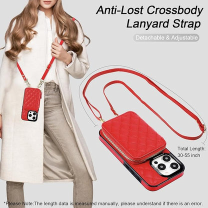 Bocasal Crossbody Wallet Case for iPhone 15 Pro, RFID Blocking PU Leather Zipper Handbag Purse Flip Cover, Kickstand Folio Case with Card Slots Holder Wrist Strap Lanyard 5G 6.1 Inch (Red)