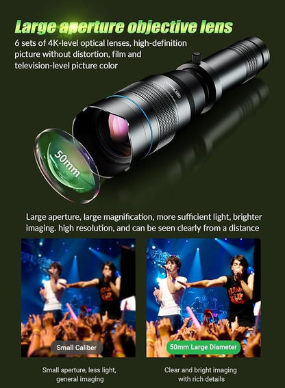 MIAO LAB High Power 60X HD Phone Telephoto Lens with 54" Extendable Tripod & Remote Shutter, Works with iPhone Samsung Pixel Android Any Smartphones