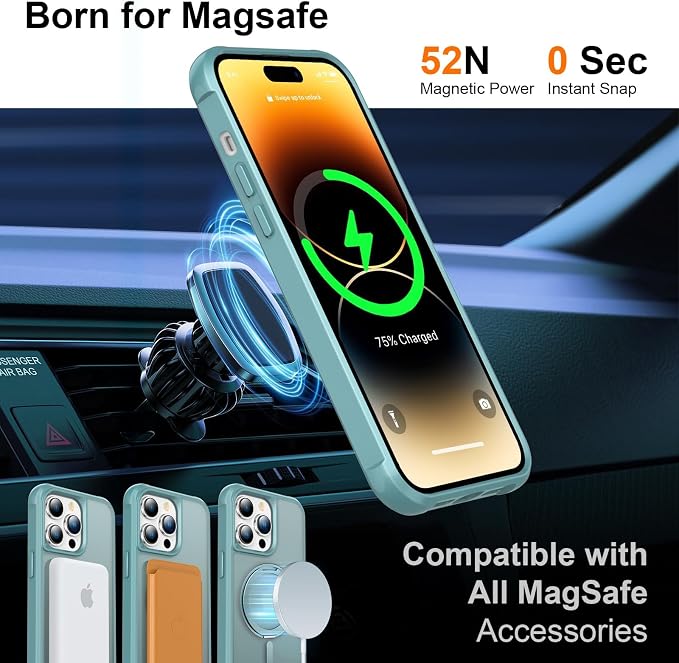 360° Magnetic Swivel Ring for iPhone 14 pro max case, Built-in Metal Stand and Ring Holder, Magsafe Compatible, Military Grade Protection, Shock and Vibration Resistant-Lake Blue