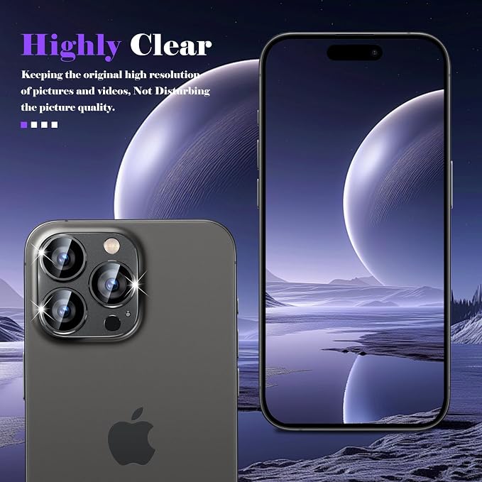 Camera Lens Protector for iPhone 16 Pro/iPhone 16 Pro Max Camera Lens Protector [Strong Adsorption] [Not Easy to Break] Metal Tempered Glass Rear Camera Screen Cover - Black