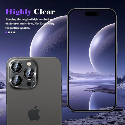 Camera Lens Protector for iPhone 16 Pro/iPhone 16 Pro Max Camera Lens Protector [Strong Adsorption] [Not Easy to Break] Metal Tempered Glass Rear Camera Screen Cover - Black