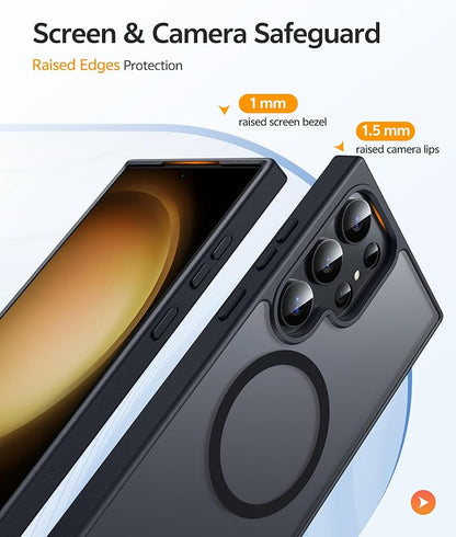 FNTCASE for Samsung Galaxy S23 Ultra Case, Compatible with Magsafe Black | Translucent Matte Magnetic Back, 14FT Military Grade Drop Protection, Shockproof Protective Phone Cover