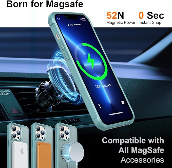 360° Magnetic Swivel Ring for iPhone 13 pro case, Built-in Metal Stand and Ring Holder, Magsafe Compatible, Military Grade Protection, Shock and Vibration Resistant-Lake Blue