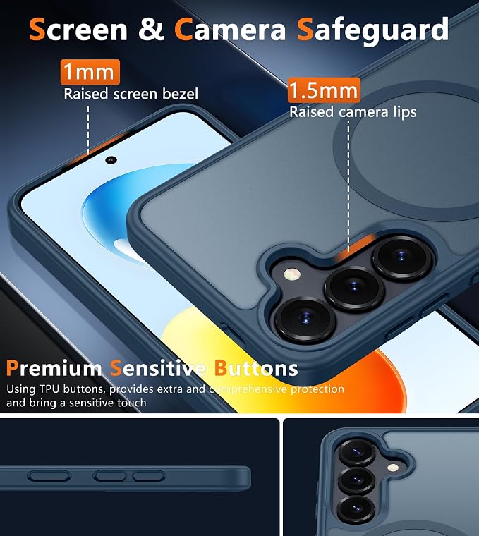 FNTCASE for Samsung Galaxy S25 Case: for Galaxy S24 Cases Magnetic Military Grade Drop Protection Translucent Cell Phone Cover - Slim Durable Shockproof Protective Bumper Cases- 6.2 inches (Blue) | Magnetic Phone Cases, 14FT Military Grade Drop Protect...