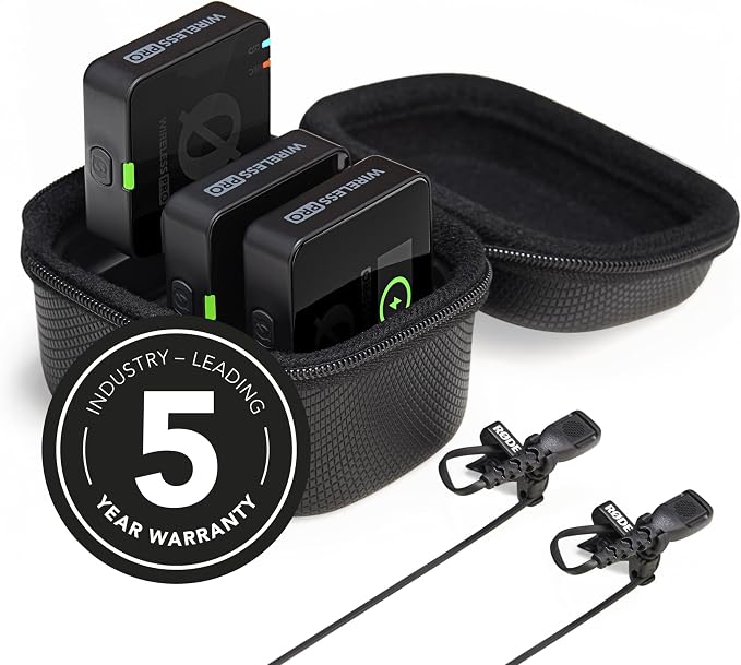 RØDE Wireless PRO Compact Wireless Microphone System with Timecode, 32-bit Float On-board Recording, 2 Lavalier Microphones and Smart Charge Case for Filmmaking and Content Creation