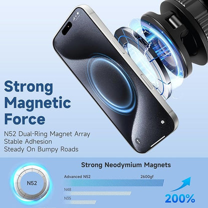 Vacuum Magnetic Shower Phone Holder for Mirror/Tile/Glass/Wood, 360° Adjustable Mirror Phone Holder for Shower/Bathroom/Office/Car with Suction Cup, Shower Phone Mount for iPhone MagSafe and Android