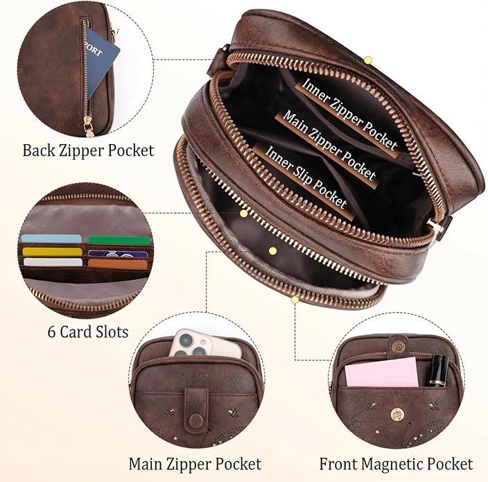 KITEVIUN Crossbody Bags for Women Leather Crossbody Purse Small Shoulder Phone Purse with Adjustable Strap & RFID Card Slots