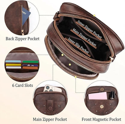 KITEVIUN Crossbody Bags for Women Leather Crossbody Purse Small Shoulder Phone Purse with Adjustable Strap & RFID Card Slots