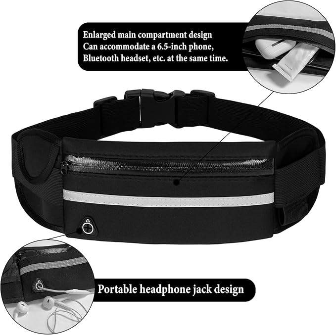 Running Belts for Women and Men,Waterproof Fanny Pack,Flip Belt Running Belt with Water Bottle,Running Phone Holder (Black)
