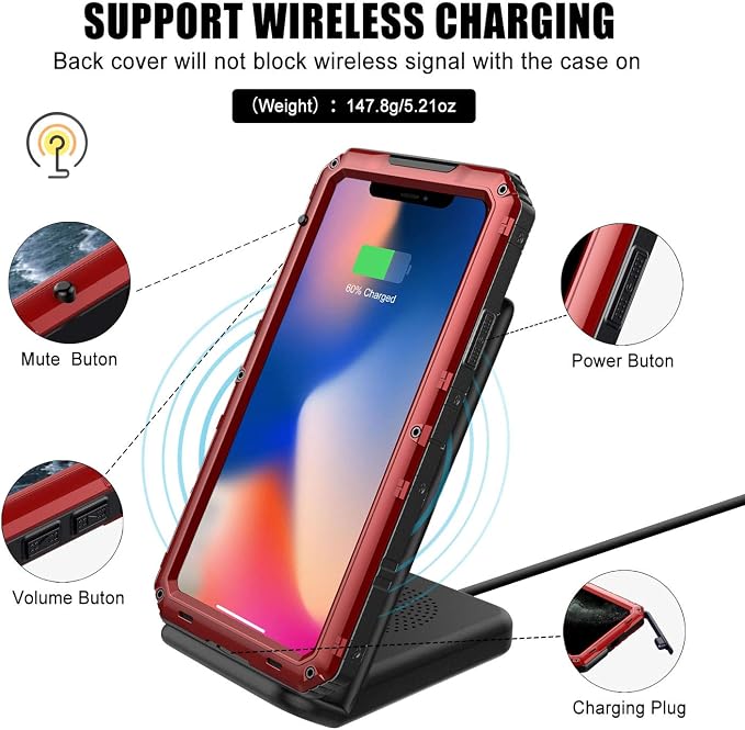 Mitywah Waterproof Case for iPhone 11 Pro Max, Heavy Duty Military Grade Shockproof Cover Built-in Screen Protection, Rugged Thick Full Body Protect Metal Case for iPhone 11 Pro Max, Red