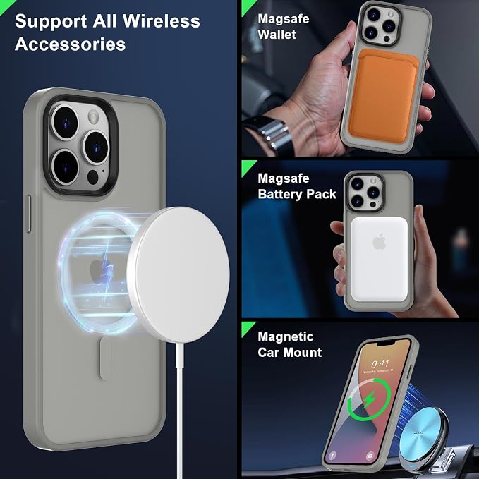 MOCCA Strong Magnetic for iPhone 13 Pro Max Case,[Compatible with Magsafe][Glass Screen Protector+Camera Lens Protector] Slim Thin Shockproof Cover Phone Case for iPhone 13 Pro Max 6.7",Titanium Gray