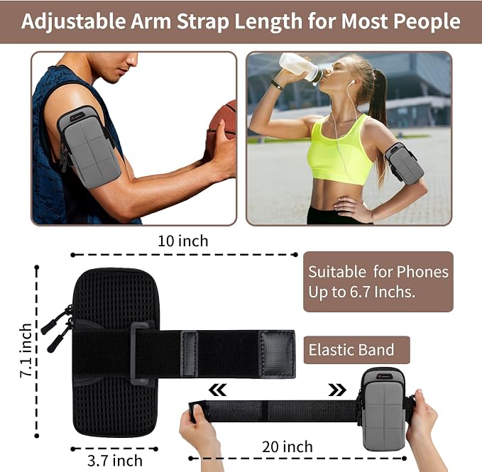 Prime Comfort Phone Arm Bands for Running, Armband Cell Phone Holder for Exercise (Gray)