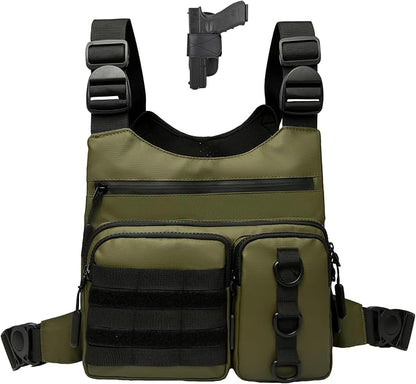 Criuage Outdoor Chest Bag for Men, Lightweight Running Vest with Water Bottle Pocket, EDC Chest Pack for Hiking, Cycling