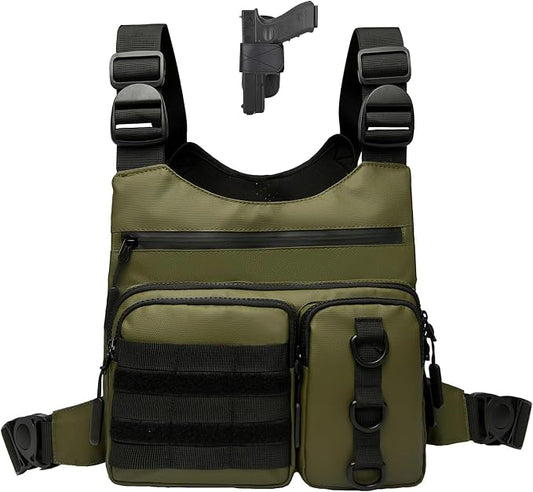 Criuage Outdoor Chest Bag for Men, Lightweight Running Vest with Water Bottle Pocket, EDC Chest Pack for Hiking, Cycling