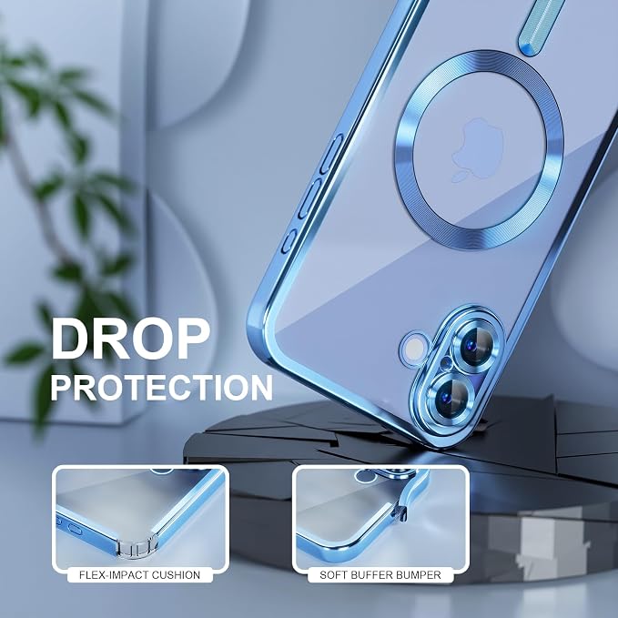 Misea Magnetic for iPhone 16 Plus Case Compatible with MagSafe [Never Yellowing] [Military Grade Drop Protection] Full Camera Lens Protector Plating Soft Clear Phone Case for Women 6.7", Sierra Blue