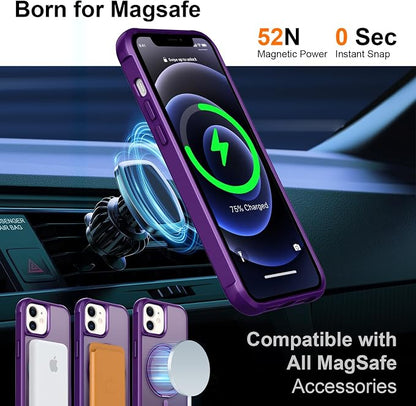 360° Magnetic Swivel Ring for iPhone 12 case, Built-in Metal Stand and Ring Holder, Magsafe Compatible, Military Grade Protection, Shockproof - Purple
