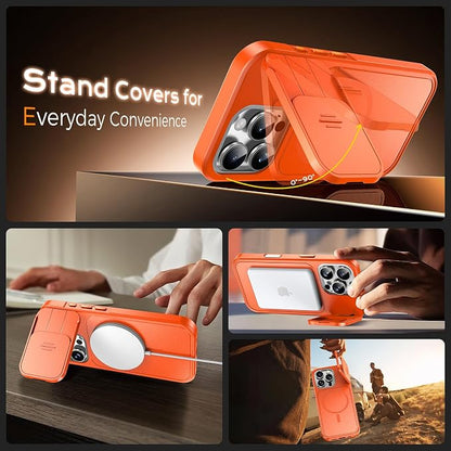 TOCOL for iPhone 16 Pro Max Case with Slide Camera Cover, Kickstand and Camera Control Button, Fit for MagSafe, Rugged Solid Phone Case, Non-Slip, Drop Protection, Orange