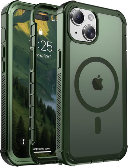 jaroco Magnetic for iPhone 15 Case, [Compatible with MagSafe][Military Grade Drop Protection][Heavy Duty Protection][Non-Slip][Shockproof] 2-Layer Durable Bumper Phone Case 6.1''-Army Green