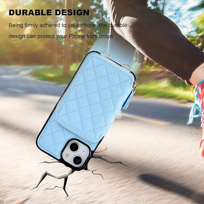 Bocasal Crossbody Wallet Case for iPhone 14, RFID Blocking PU Leather Zipper Handbag Purse Flip Cover, Kickstand Folio Case with Card Slots Holder Wrist Strap Lanyard 5G 6.1 Inch (Blue)