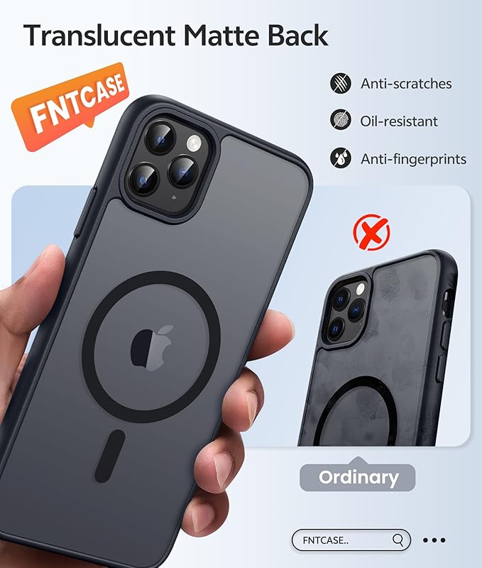 FNTCASE for iPhone 11 Pro Case: [Compatible with Magsafe] Translucent Matte Magnetic Phone Cover - Military Grade Drop Protection Shockproof Protective for iPhone 11Pro 2019 Cases - Black