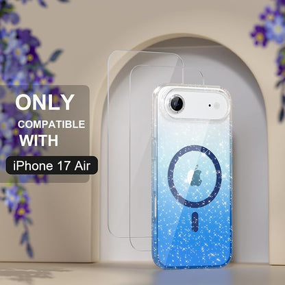 Choiche Magnetic for iPhone 17 Air Case Compatible with MagSafe, Women Cute Glitter Sparkly Phone Case with Diamond Camera Lens Protectors, Military-Grade Drop Protection 6.5" (Clear/Blue)
