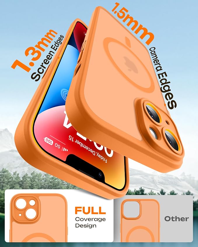 TOCOL for Phone 14 Case, Compatible with Magsafe Charger, Full Camera Protection, Drop Protection, Translucent Matte Phone Case for iPhone 14 6.1 inch (Orange)