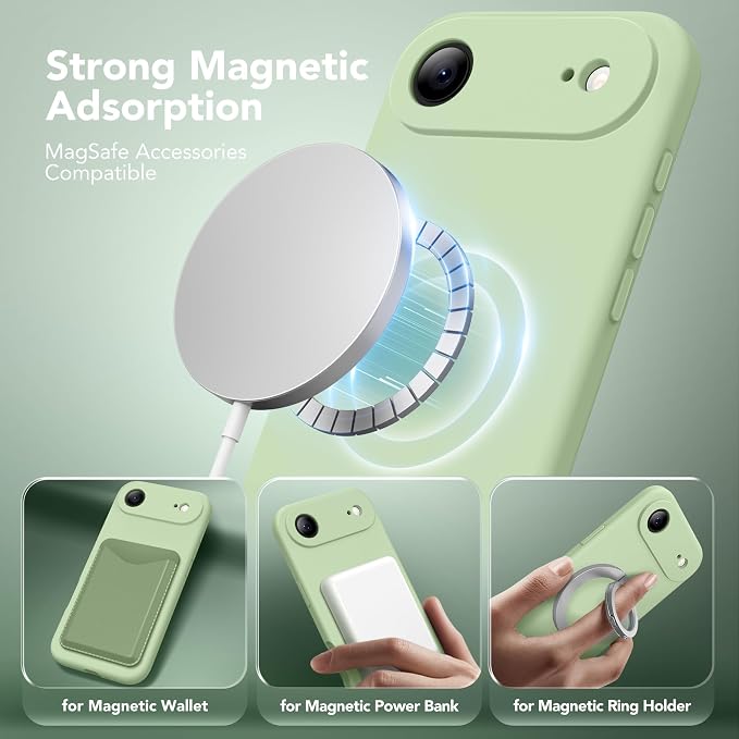 Magnetic for iPhone Air Case, Compatible with MagSafe, [Full Camera Protection][Screen Protector] Silicone Shockproof Protective Phone Case for iPhone 17 Air 6.5", Matcha