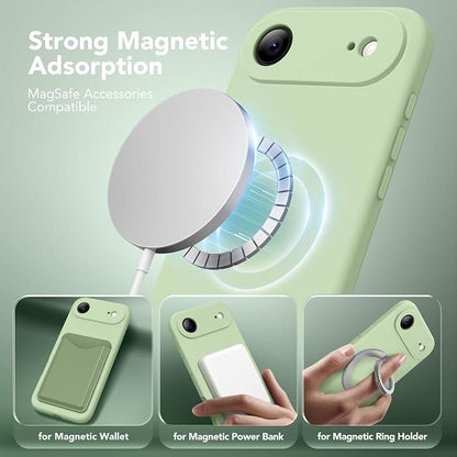 Magnetic for iPhone Air Case, Compatible with MagSafe, [Full Camera Protection][Screen Protector] Silicone Shockproof Protective Phone Case for iPhone 17 Air 6.5", Matcha