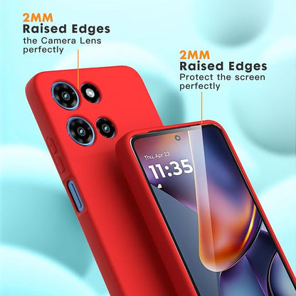 for Motorola Moto G 2025 Case, 2 Pack Tempered Glass Screen Protectors, Soft TPU Liquid Silicone Shockproof Gel Case-Red