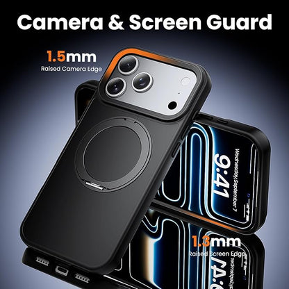 3 in 1 for iPhone 17 Pro Case with Stand Black,Build in Kickstand,Screen Protector *1 & Camera Lens Protector*1,Fits MagSafe, Slim Matte Finish Shockproof Phone Cover