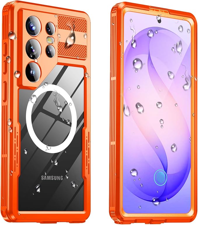 for Samsung Galaxy S26 Ultra Waterproof Case, [Fit for Magsafe] [IP68 Water Proof] [Built-in Screen Protector], Magnetic Heavy Duty Military Grade Rugged Phone Case for S 26 Ultra 6.9", Orange