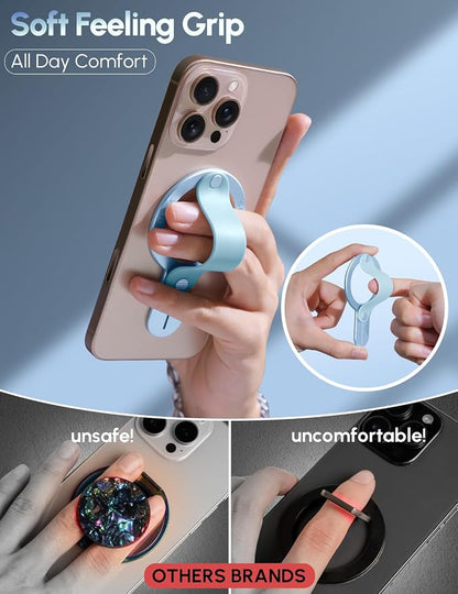 for Magsafe Phone Grip for iPhone - Magnetic Phone Ring Holder Detachable for iPhone 17 - Comfortable Finger Phone Loop Grip for Apple 16/15/14/13/12,Blue