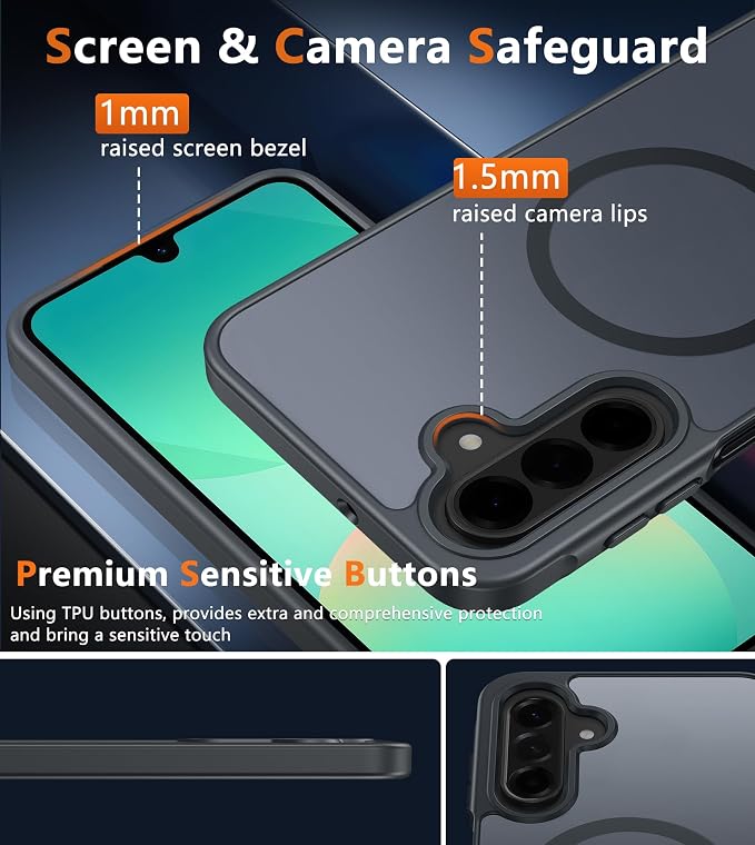 FNTCASE for Galaxy A26 5G Phone Case: Magnetic Matte Translucent Military Grade Drop Protection Cell Phone Cover - Slim Rugged Durable Shockproof Protective for Samsung A26 Cases - Black