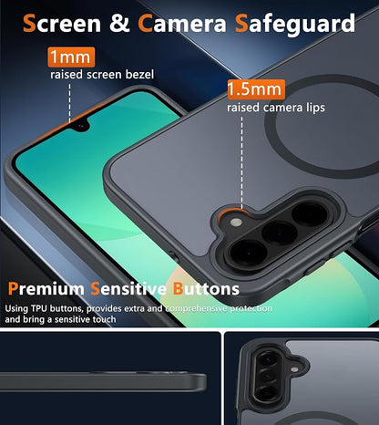 FNTCASE for Galaxy A26 5G Phone Case: Magnetic Matte Translucent Military Grade Drop Protection Cell Phone Cover - Slim Rugged Durable Shockproof Protective for Samsung A26 Cases - Black