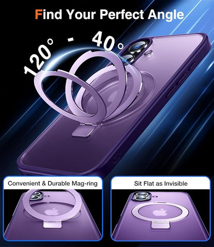 Chicfun 3-in-1 [Magnetic+Kickstand+Ring Holder] for iPhone 16 Plus Case with Stand Ring Holder， Compatible with MagSafe, Military Shockproof Kickstand Phone Case iPhone 16 Plus Cover Purple