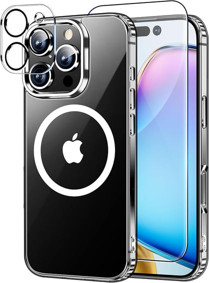 xiwxi for iPhone 16 Pro Case, [Compatible with Magsafe], with Screen Protector+Camera Protector, [Military-Grade Drop Protection], Anti-Yellowing Magnetic Phone Case-Clear