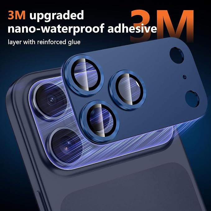 for iPhone 17 Pro Camera Lens Protector, [Military Grade Shatterproof] [Strong Adsorption] [Case Friendly] Full Coverage Metal Aluminum Alloy 9H Tempered Glass Camera Screen Cover, Blue